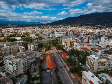 Yunanistan 'ın Kalamata şehrinin merkezinde güzel bir manzara var. Messenia, Yunanistan, Avrupa üzerinde hava fotoğrafçılığı