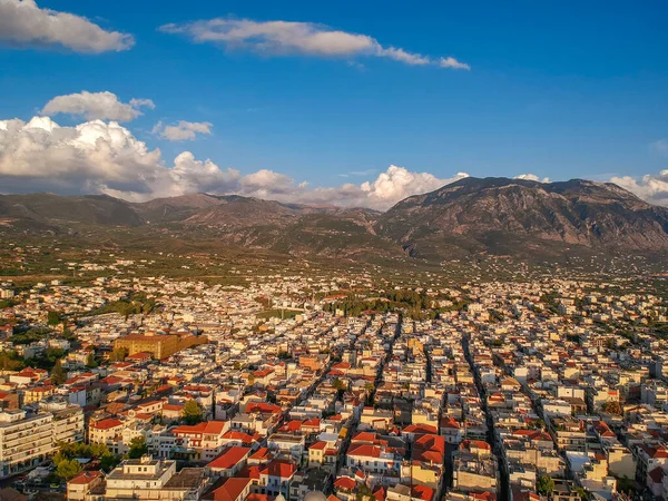 Bela Vista Panorâmica Sobre Centro Cidade Kalamata Grécia Fotografias Aéreas — Fotografia de Stock