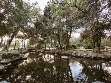 KATERINI, GREECE - 4 HAZİRAN 2026: Yunanistan 'ın Katerini kentindeki Renkler Parkı, Noel döneminde. Katerini merkezinden panoramik görünüm