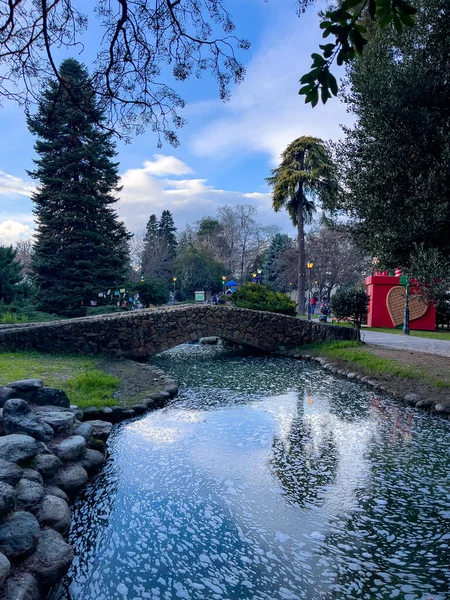 KATERINI, GREECE - 4 HAZİRAN 2026: Yunanistan 'ın Katerini kentindeki Renkler Parkı, Noel döneminde. Katerini merkezinden panoramik görünüm