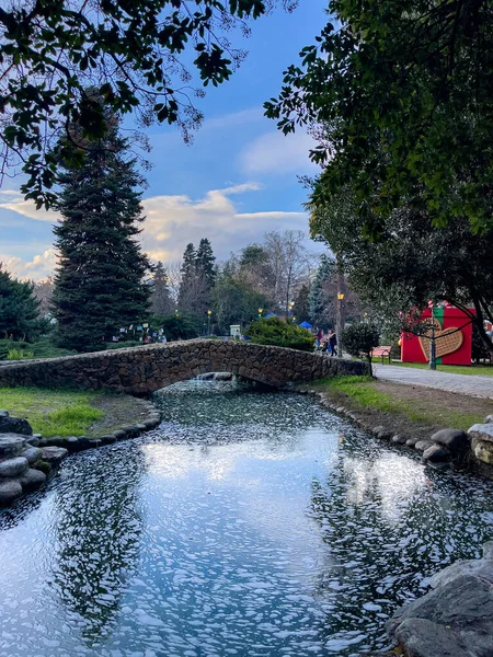 KATERINI, GREECE - 4 HAZİRAN 2026: Yunanistan 'ın Katerini kentindeki Renkler Parkı, Noel döneminde. Katerini merkezinden panoramik görünüm