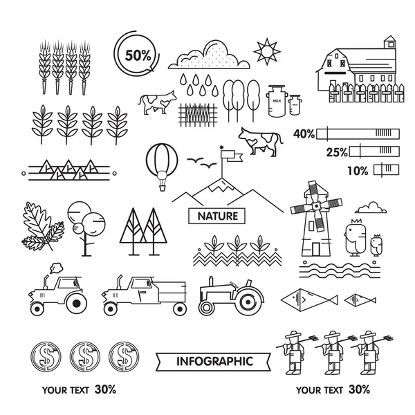Línea de infografía granja eco agricultor — Archivo Imágenes Vectoriales