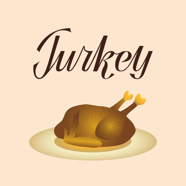 Thanksgiving Flat Art Hand Lettering Roasted Turkey Plate Thanksgiving Season — Stock Vector