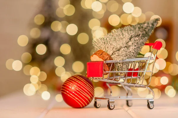 Carrinho Compras Com Presentes Natal Presentes Conceito Compras Venda Natal — Fotografia de Stock