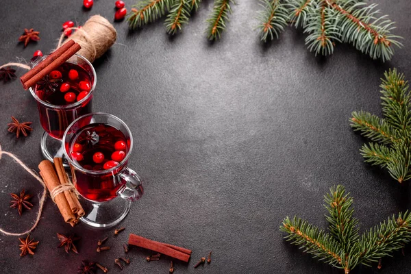 Vino Caliente Caliente Con Especias Para Invierno Navidad Preparación Para — Foto de Stock