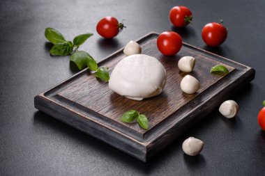 Caprese salatası yapmak için lezzetli mozzarella peyniri. Akdeniz yemekleri