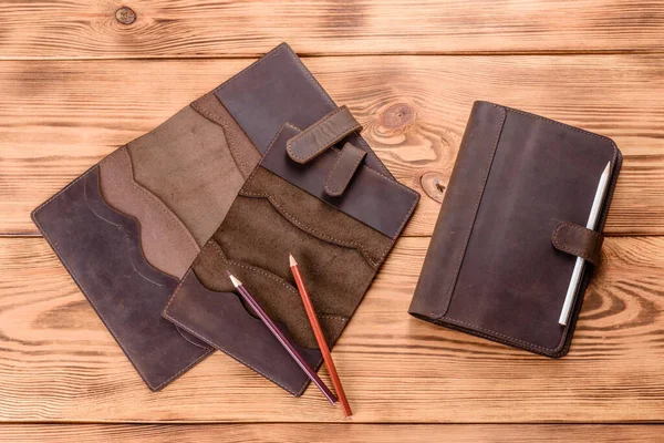 Beautiful Leather Brown Case Made Leather Designed Wrapping Notebook — Zdjęcie stockowe