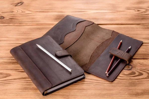 Beautiful Leather Brown Case Made Leather Designed Wrapping Notebook — Zdjęcie stockowe