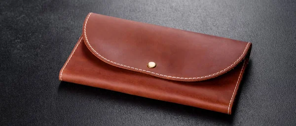 Beautiful Leather Brown Purse Made Leather Store Paper Money Credit — Stock Fotó