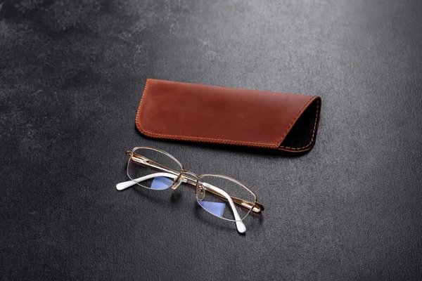 Beautiful Brown Case Made Leather Designed Store Glasses Personal Accessory — Zdjęcie stockowe