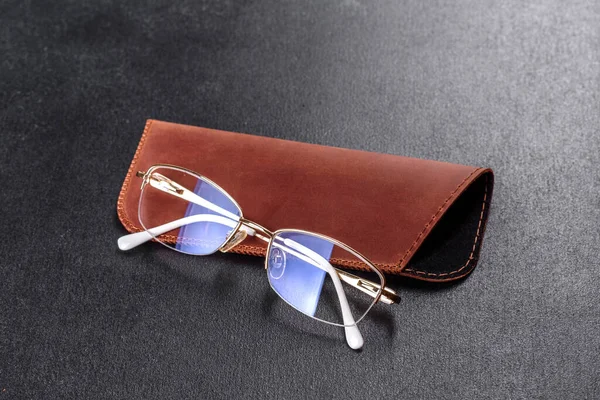 Beautiful Brown Case Made Leather Designed Store Glasses Personal Accessory — Stockfoto