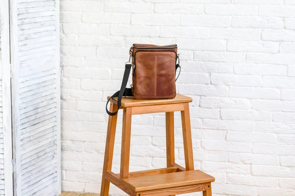 Beautiful Brown Bag Made Leather Designed Various Items Personal Accessory — Zdjęcie stockowe