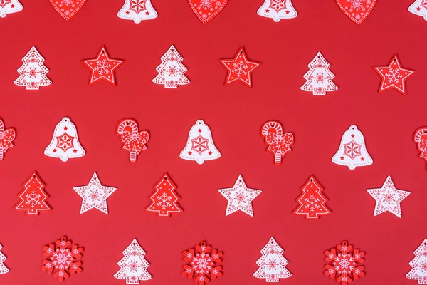 Різдвяна Композиція Червоно Білі Елементи Декору Які Використовуються Прикраси Ялинки — стокове фото