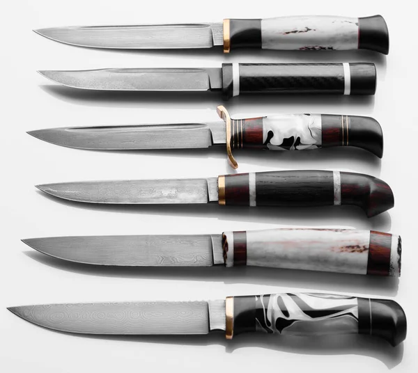 Handmade Beautiful Hunting Knife Sharp Gray Blade Isolated White Background — Stock Photo, Image