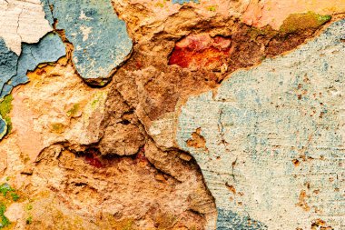 Doku, duvar, beton, arka plan olarak kullanılabilir. Çizik ve çatlaklarla dolu bir duvar parçası.