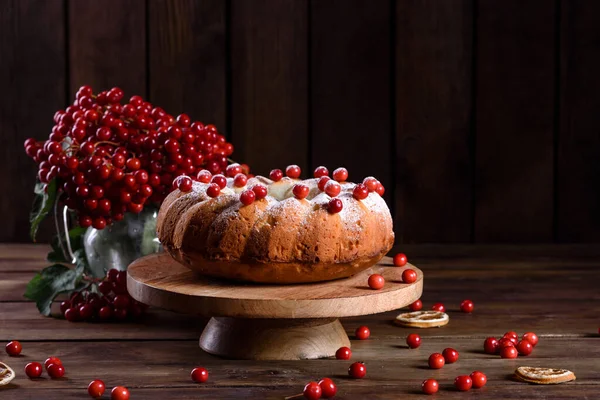 Weihnachten Festliches Pfund Kuchen Mit Preiselbeeren Dekoriert Blick Von Oben — Stockfoto