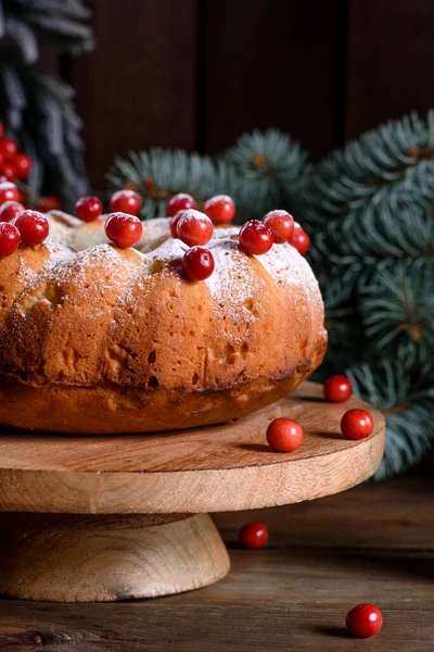 Gâteau Noël Décoré Canneberges Vue Haut — Photo