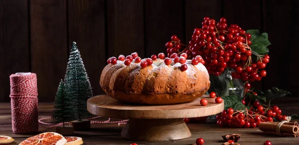 Karácsonyi Ünnepi Font Torta Díszített Áfonya Kilátás Felülről — Stock Fotó