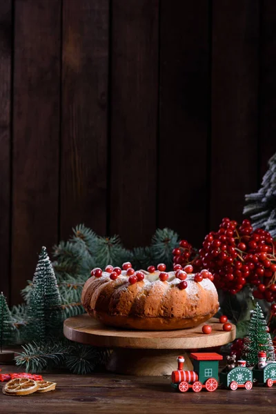 Gâteau Noël Décoré Canneberges Vue Haut — Photo