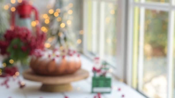 Pastel Tradicional Arándanos Navideños Preparación Mesa Festiva Para Celebración Navidad — Vídeos de Stock