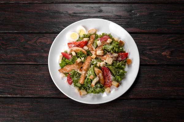 Delicious Fresh Chicken Salad Festive Table Preparing Family Holiday — Stock Photo, Image