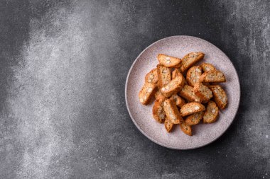 Italian cantuccini cookies with almonds, a sweet biscuit dessert. Cantuccini cookies as a food backdrop for your design