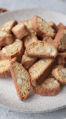 Italian cantuccini cookies with almonds, a sweet biscuit dessert. Cantuccini cookies as a food backdrop for your design