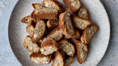 Italian cantuccini cookies with almonds, a sweet biscuit dessert. Cantuccini cookies as a food backdrop for your design
