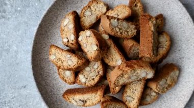 Italian cantuccini cookies with almonds, a sweet biscuit dessert. Cantuccini cookies as a food backdrop for your design