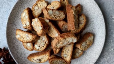 Italian cantuccini cookies with almonds, a sweet biscuit dessert. Cantuccini cookies as a food backdrop for your design