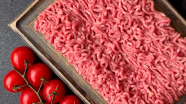 Raw ground beef for a burger or as an ingredient in a meat dish. Raw ground beef