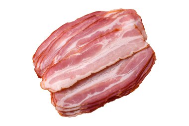 Meat, raw pork bacon sliced, organic food, protein for snacks. Raw bacon as a food background for your design