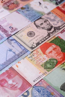 Paper money, banknotes of different countries in several denominations as a business background. Paper money and cash as a financial background for your design.