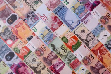 Paper money, banknotes of different countries in several denominations as a business background. Paper money and cash as a financial background for your design.