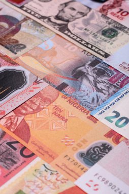 Paper money, banknotes of different countries in several denominations as a business background. Paper money and cash as a financial background for your design.