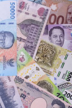 Paper money, banknotes of different countries in several denominations as a business background. Paper money and cash as a financial background for your design.