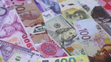 Kağıt para, iş geçmişi olarak farklı ülkelerin banknotları. Kağıt para ve nakit.