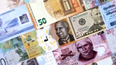 Kağıt para, iş geçmişi olarak farklı ülkelerin banknotları. Kağıt para ve nakit.