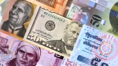 Kağıt para, iş geçmişi olarak farklı ülkelerin banknotları. Kağıt para ve nakit.