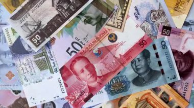 Kağıt para, iş geçmişi olarak farklı ülkelerin banknotları. Kağıt para ve nakit.