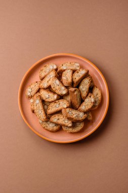 Italian cantuccini cookies with almonds, a sweet biscuit dessert. Cantuccini cookies as a food backdrop for your design