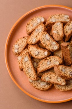 Italian cantuccini cookies with almonds, a sweet biscuit dessert. Cantuccini cookies as a food backdrop for your design