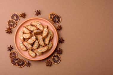Italian cantuccini cookies with almonds, a sweet biscuit dessert. Cantuccini cookies as a food backdrop for your design