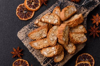 Italian cantuccini cookies with almonds, a sweet biscuit dessert. Cantuccini cookies as a food backdrop for your design
