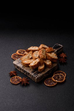 Italian cantuccini cookies with almonds, a sweet biscuit dessert. Cantuccini cookies as a food backdrop for your design