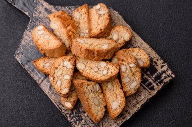 Italian cantuccini cookies with almonds, a sweet biscuit dessert. Cantuccini cookies as a food backdrop for your design