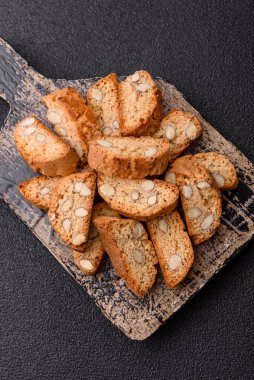 Italian cantuccini cookies with almonds, a sweet biscuit dessert. Cantuccini cookies as a food backdrop for your design