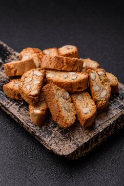 Italian cantuccini cookies with almonds, a sweet biscuit dessert. Cantuccini cookies as a food backdrop for your design