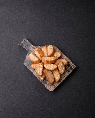 Italian cantuccini cookies with almonds, a sweet biscuit dessert. Cantuccini cookies as a food backdrop for your design