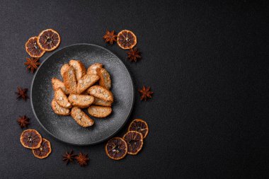 Italian cantuccini cookies with almonds, a sweet biscuit dessert. Cantuccini cookies as a food backdrop for your design